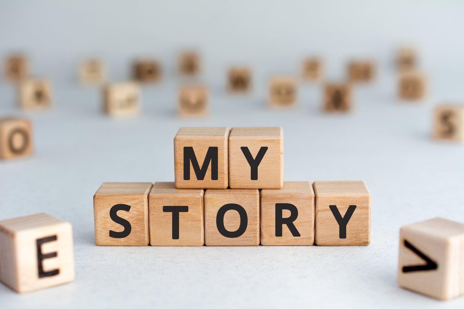 my story - words from wooden blocks with letters